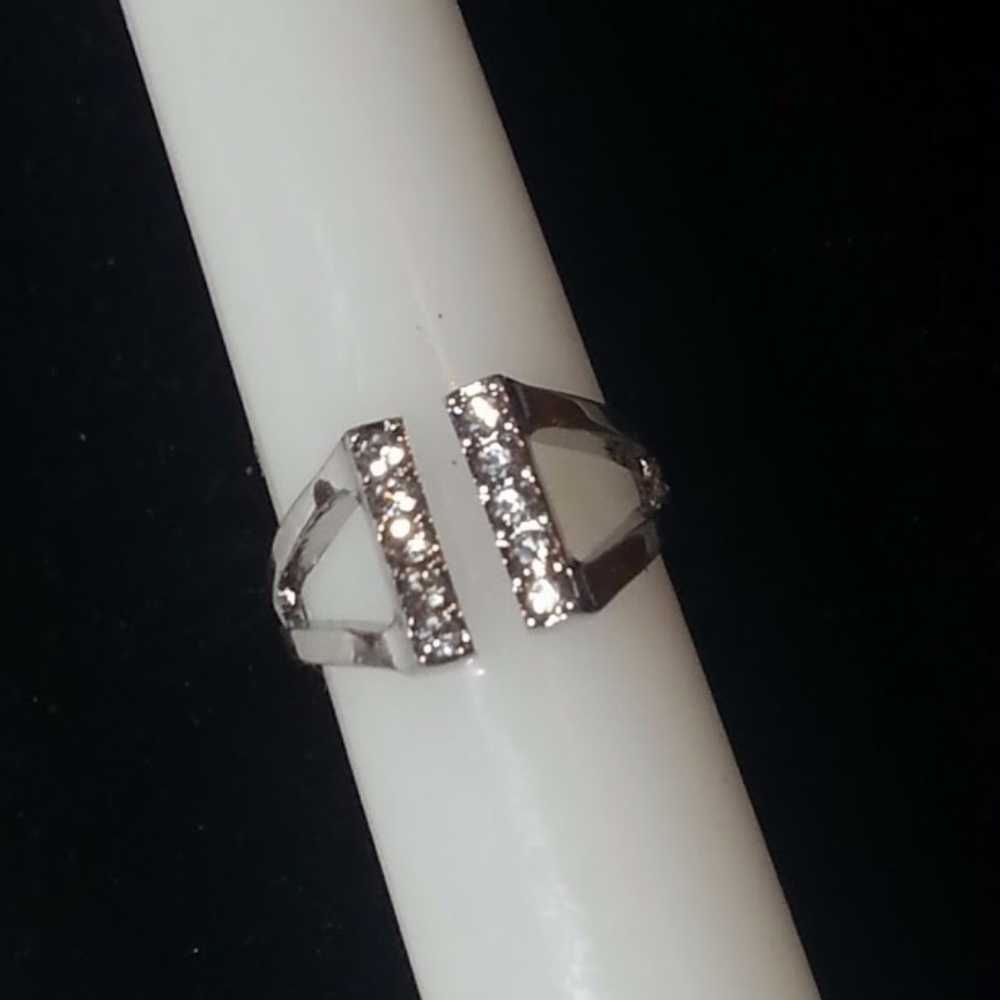 Split Shank Design Silver-Plate Rhinestone Ring - image 3